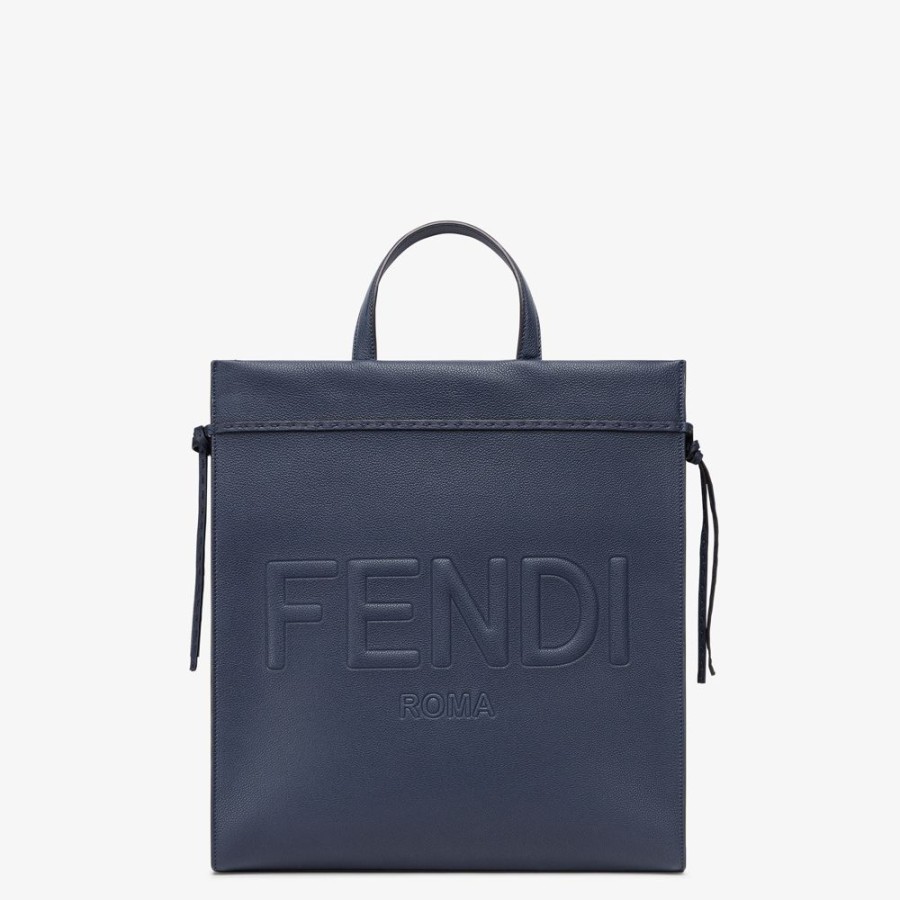 Herren Fendi Tote Taschen | Tasche Aus Leder In Dunkelblau