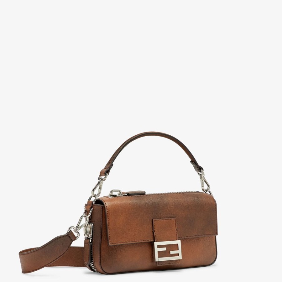 Herren Fendi Messenger Bags | Tasche Aus Blass Poliertem Leder In Braun