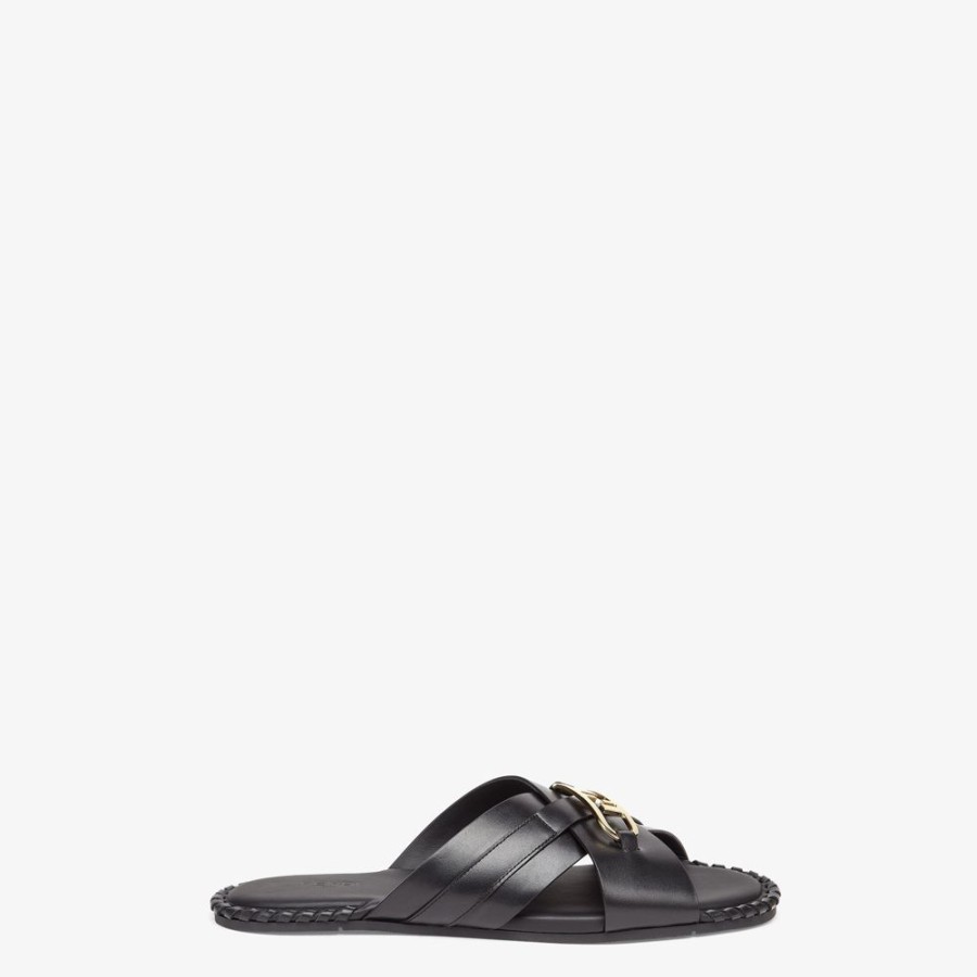 Herren Fendi Pantoletten Und Sandalen | Fusbett Aus Leder In Schwarz