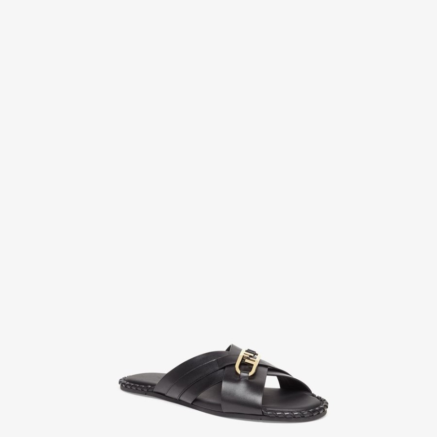 Herren Fendi Pantoletten Und Sandalen | Fusbett Aus Leder In Schwarz