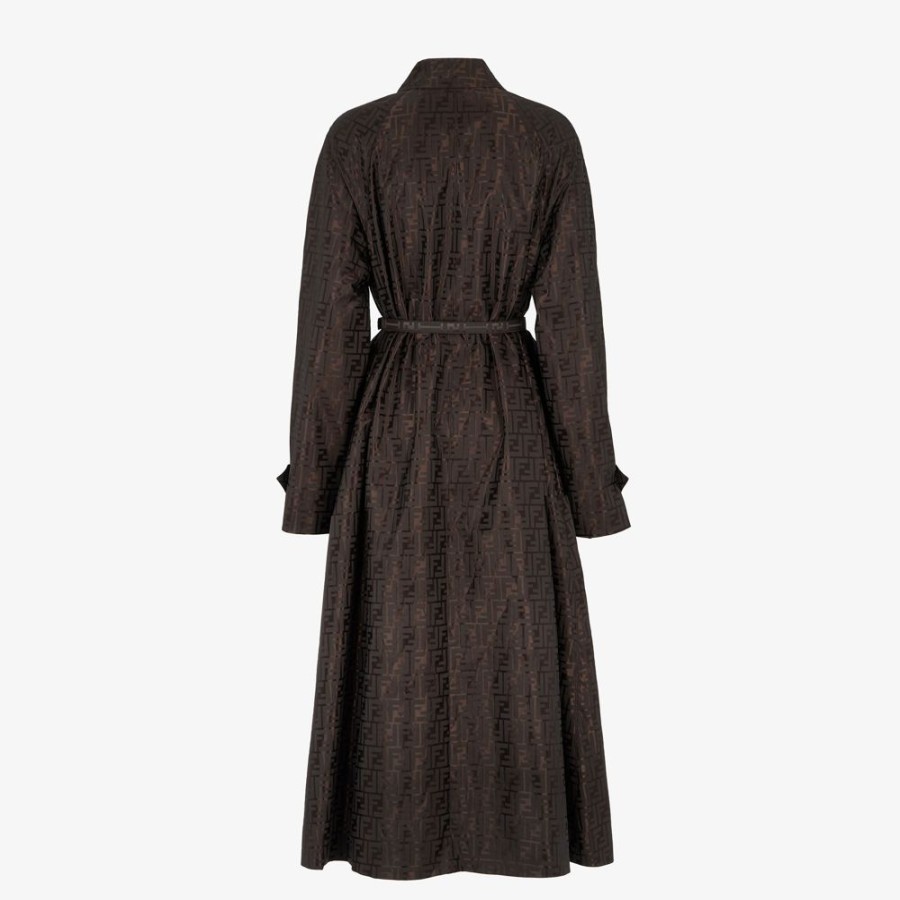 Damen Fendi Mantel Und Oberbekleidung | Trenchcoat Aus Jacquardgewebe Mit Ff-Muster In Braun