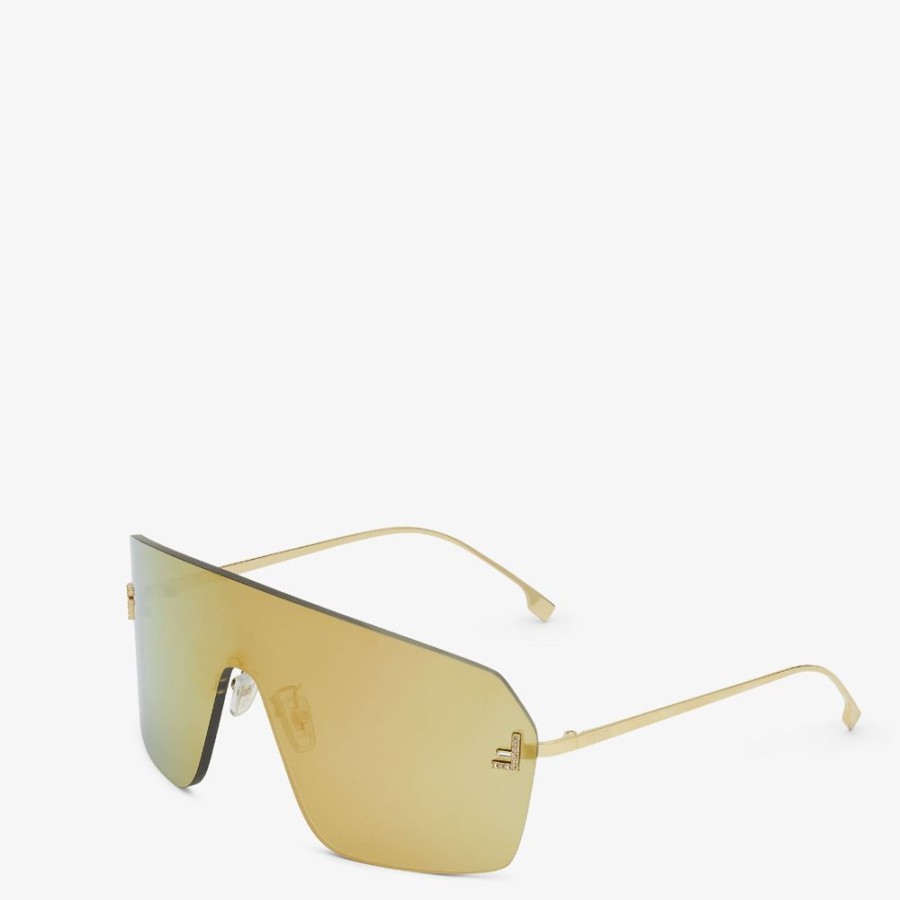 Damen Fendi Sonnenbrillen | Sonnenbrille In Maskenform In Goldfarbe