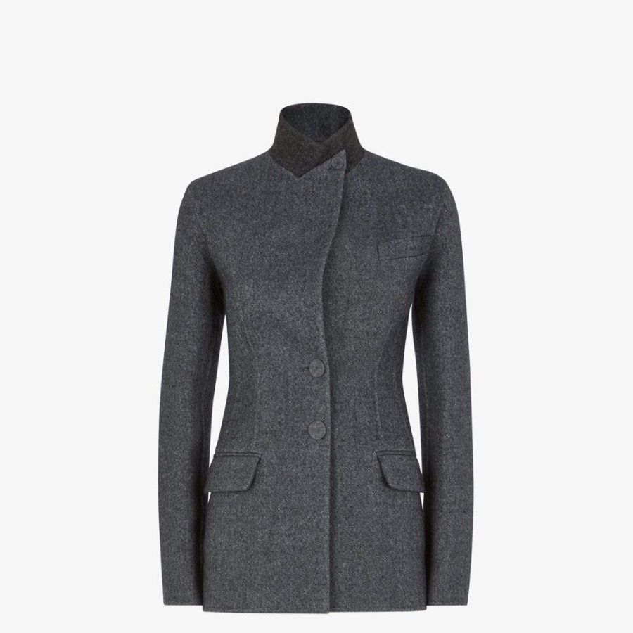 Damen Fendi Jacken | Jacke Aus Wolle In Dunkelgrau