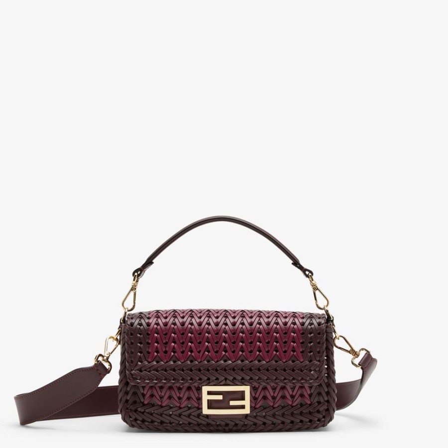 Damen Fendi Schulter- Und Crossbody-Taschen | Tasche Aus Geflochtenem Leder In Bordeaux