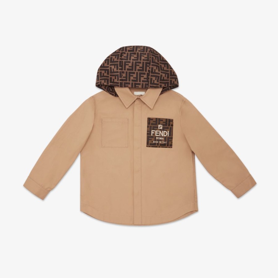 Kids Fendi Ready To Wear | Junior-Hemdjacke Aus Gabardine In Beige