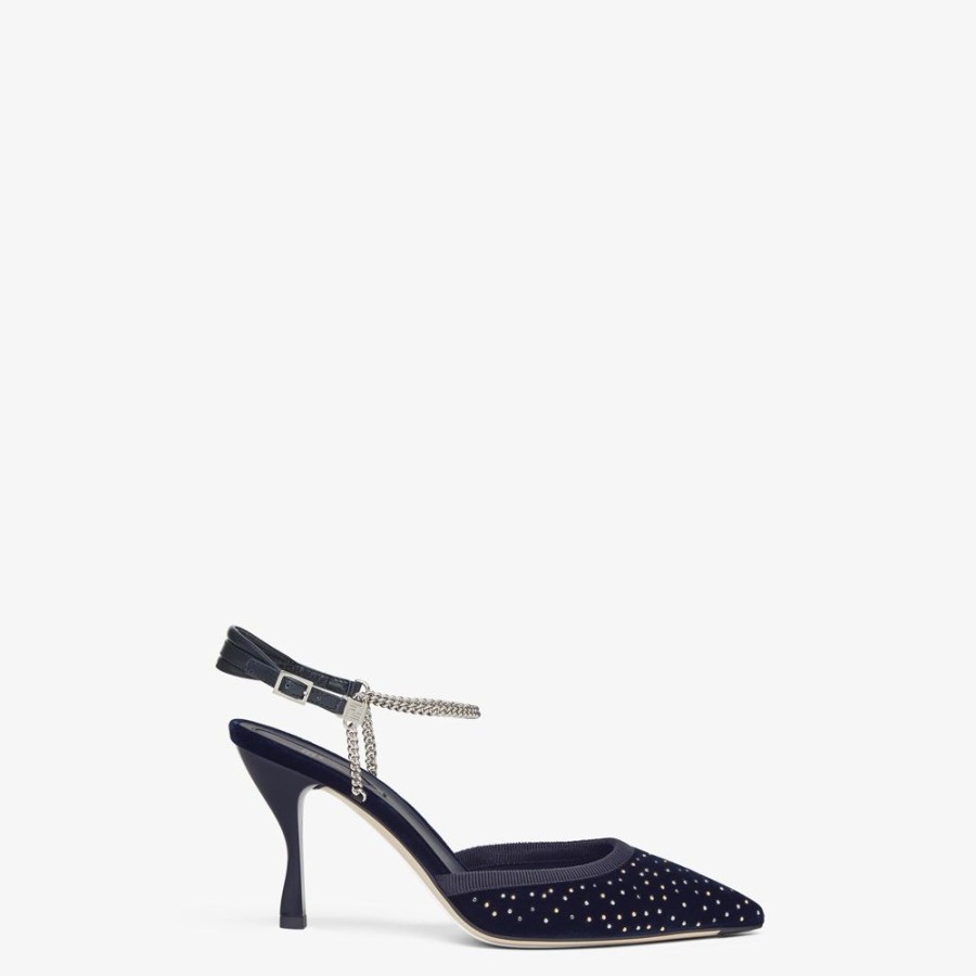 Damen Fendi Pumps Und Slingbacks | Slingback Mit Hohem Absatz Aus Samt In Blau