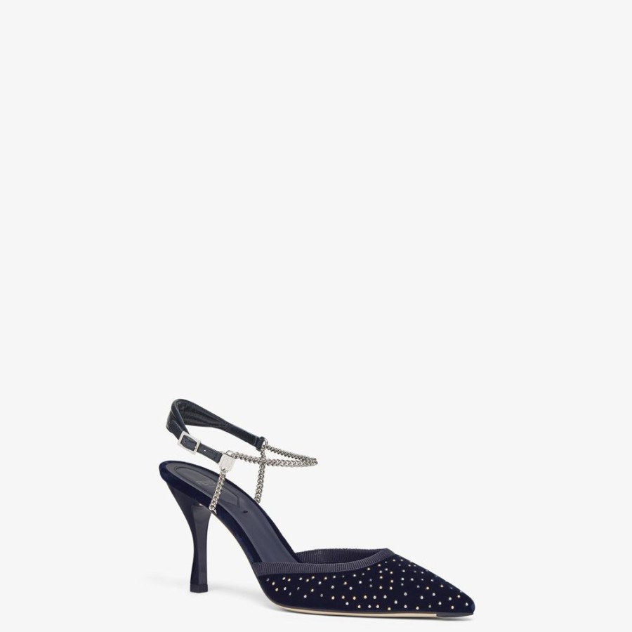 Damen Fendi Pumps Und Slingbacks | Slingback Mit Hohem Absatz Aus Samt In Blau