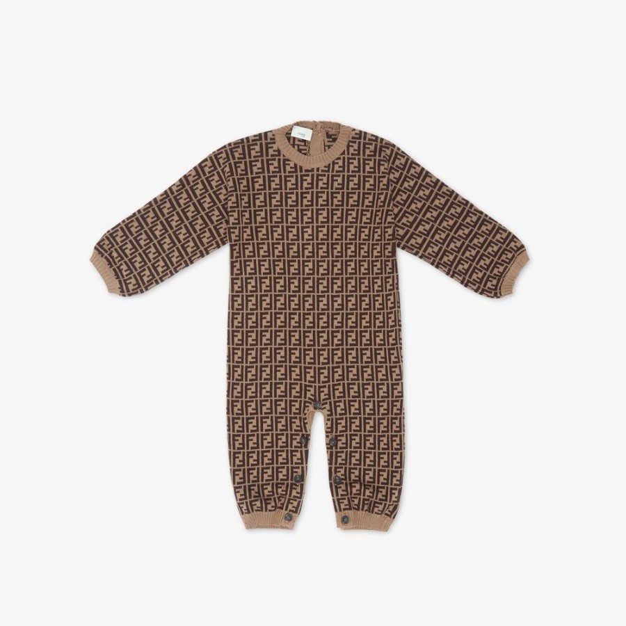 Kids Fendi Baby Madchen | Strampelanzug Aus Baumwolle Und Kaschmir In Tabakbraun