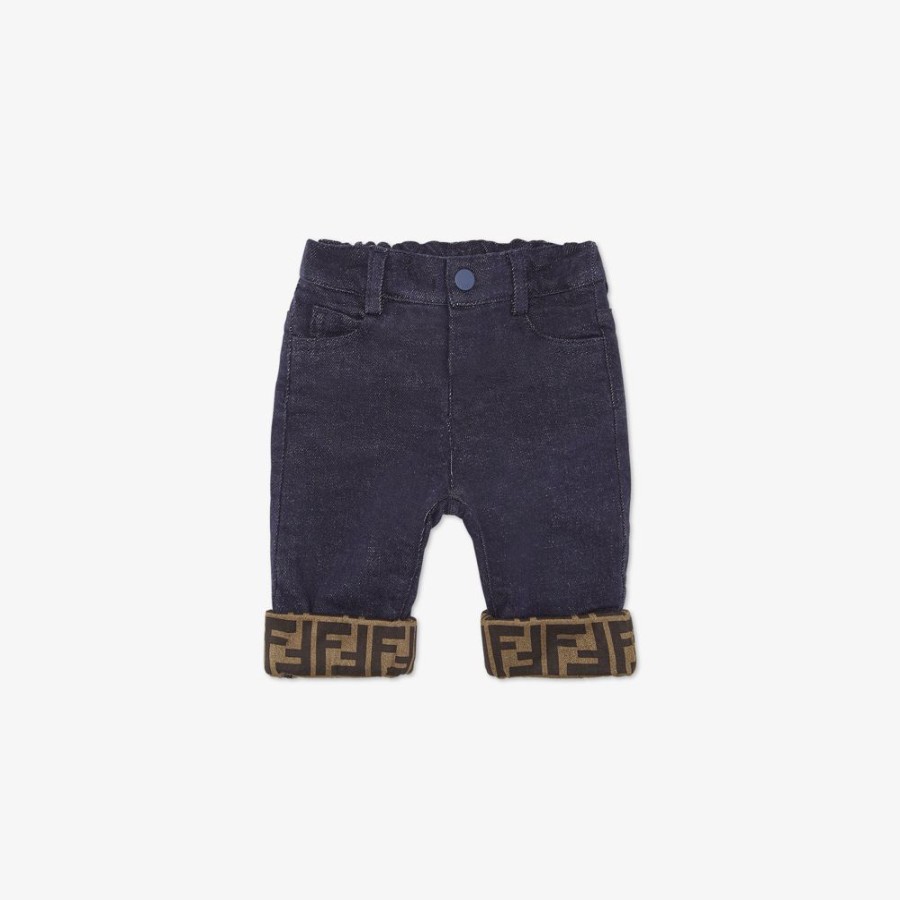 Kids Fendi Baby Madchen | Baby-Hose Aus Denim Mit Kanten Mit Ff-Logo