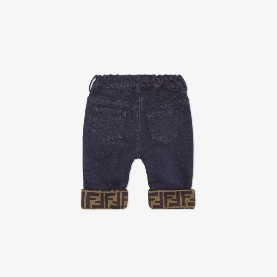 Kids Fendi Baby Madchen | Baby-Hose Aus Denim Mit Kanten Mit Ff-Logo