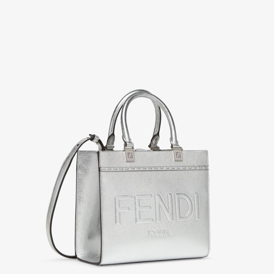 Damen Fendi Shopper-Taschen | Shopper Aus Leder In Der Farbe Silber