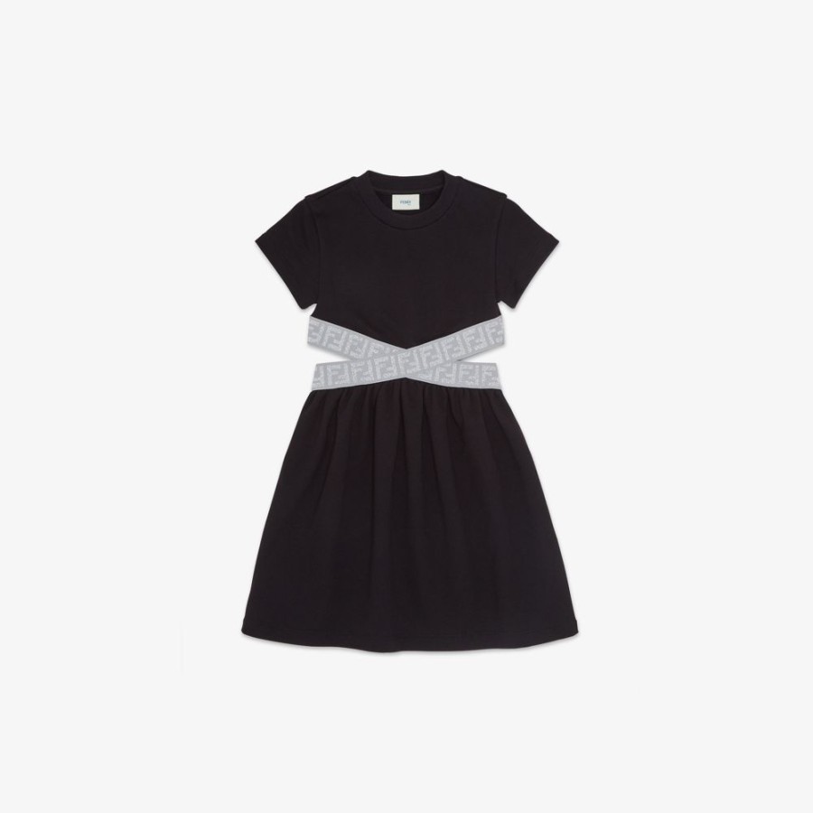 Kids Fendi Ready To Wear | Junior-Kleid Aus Sweatjersey In Schwarz