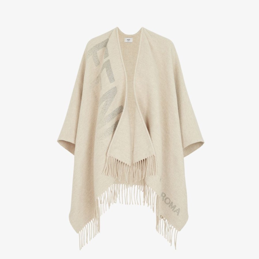 Damen Fendi Schals Und Ponchos | Poncho Aus Wolle Und Kaschmir In Beige