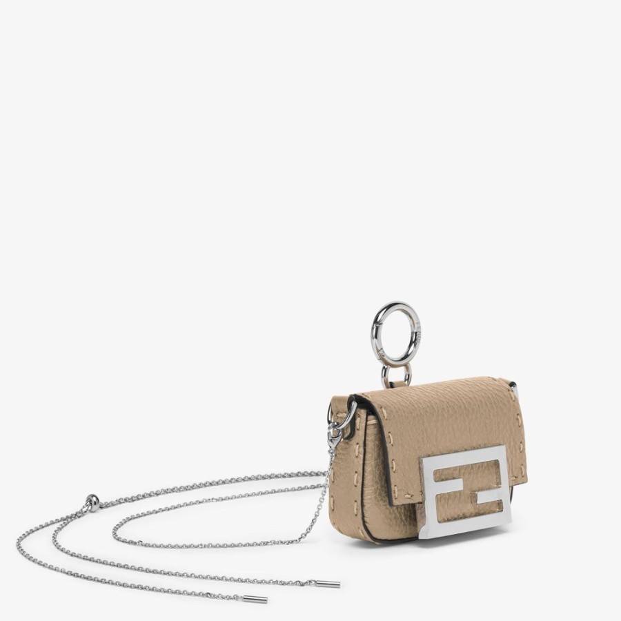 Damen Fendi Miniature Taschen | Anhanger Aus Leder In Beige