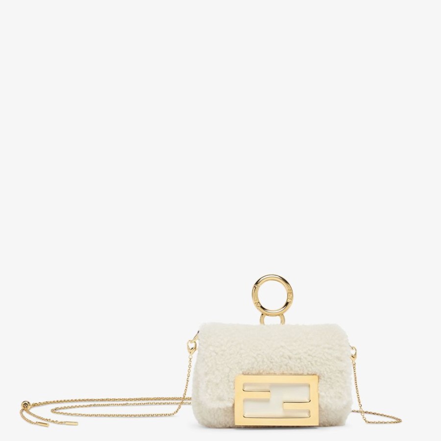 Damen Fendi Miniature Taschen | Anhanger Aus Lammfell In Weis