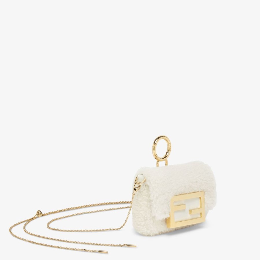 Damen Fendi Miniature Taschen | Anhanger Aus Lammfell In Weis