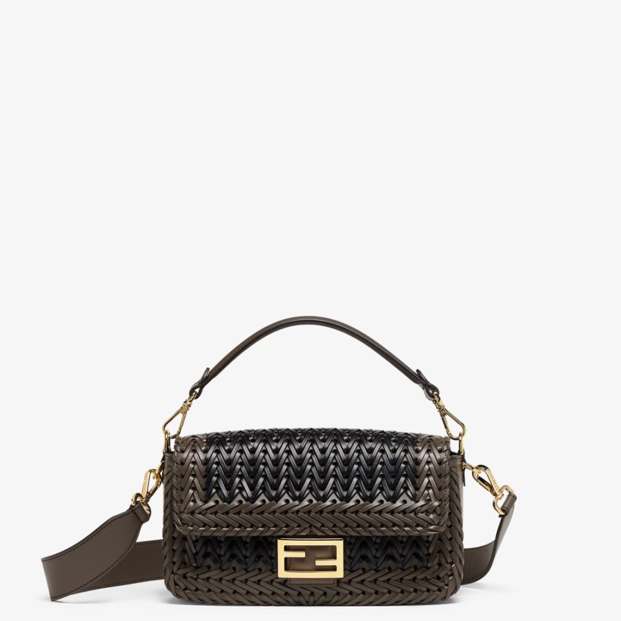 Damen Fendi Schulter- Und Crossbody-Taschen | Tasche Aus Geflochtenem Leder In Schwarz Und Grau