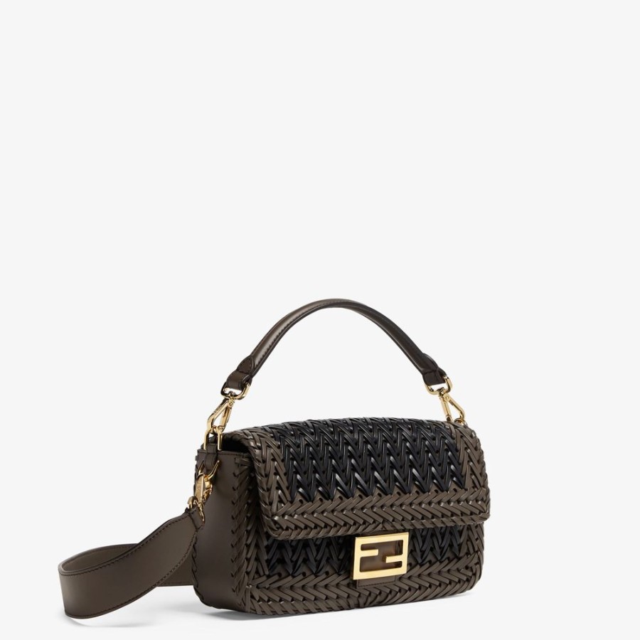 Damen Fendi Schulter- Und Crossbody-Taschen | Tasche Aus Geflochtenem Leder In Schwarz Und Grau