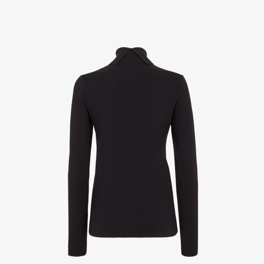 Damen Fendi Strickbekleidung | Pullover Aus Wollstretch In Schwarz