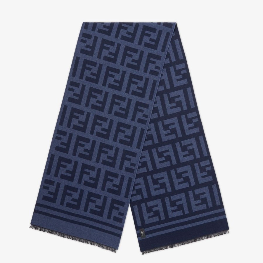 Herren Fendi Schals | Schal Aus Wolle Und Seide In Blau