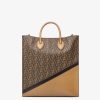 Herren Fendi Tote Taschen | Tasche Aus Leder In Braun Und Ff-Stoff