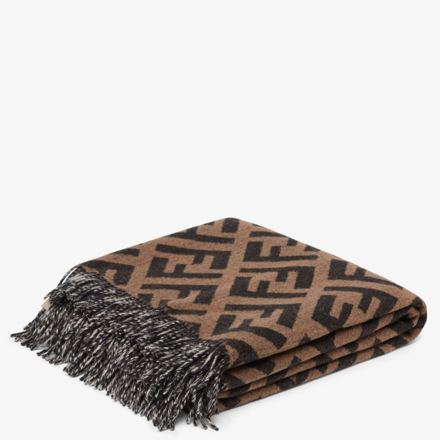 Home Decor & Lifestyle Fendi Textile Accessoires | Decke Aus Kaschmir In Beige Und Ziegelrot