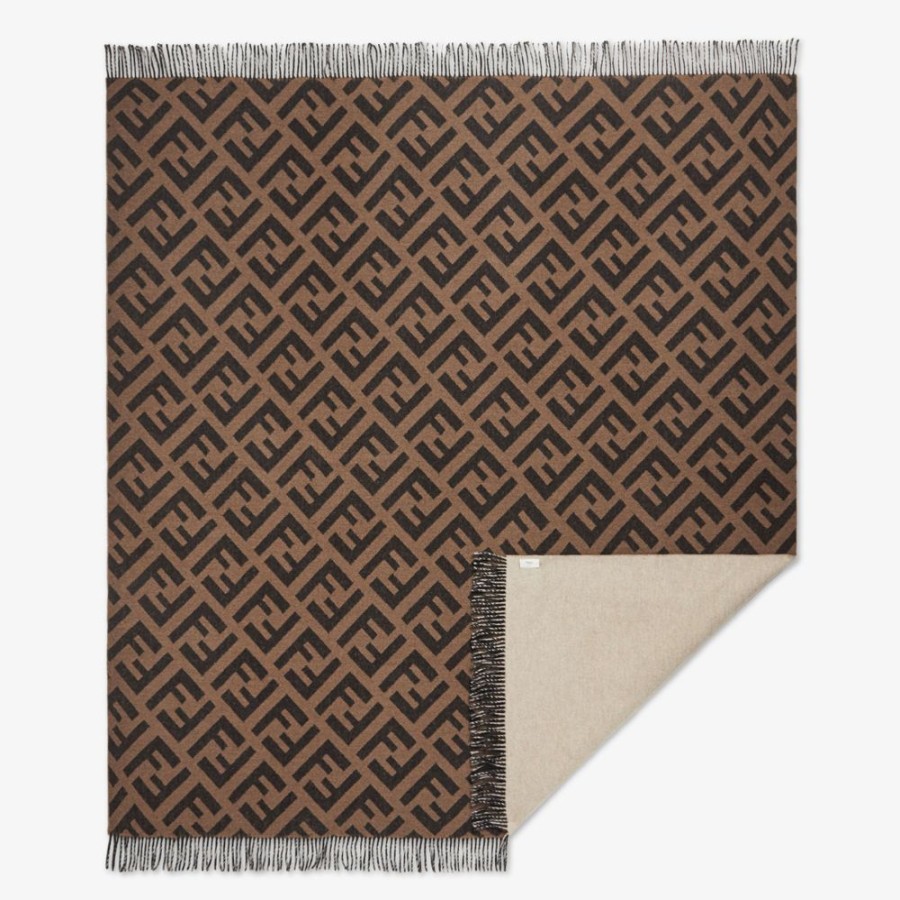 Home Decor & Lifestyle Fendi Textile Accessoires | Decke Aus Kaschmir In Beige Und Ziegelrot