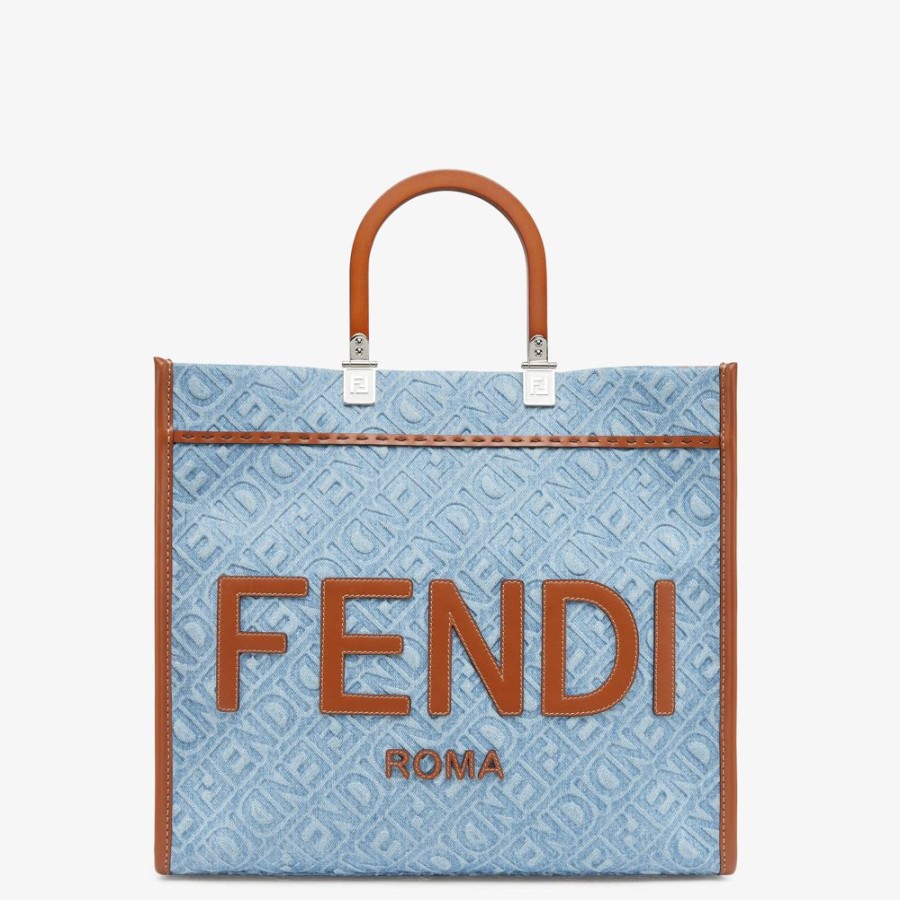 Damen Fendi Shopper-Taschen | Shopper Aus Denim In Hellblau