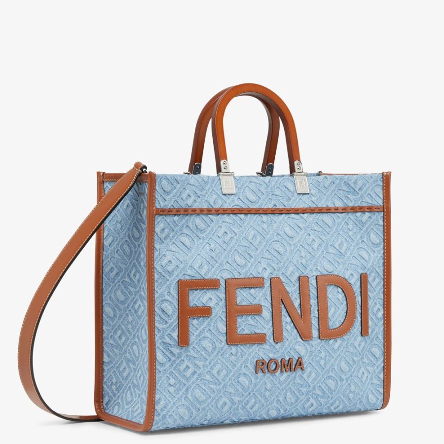 Damen Fendi Shopper-Taschen | Shopper Aus Denim In Hellblau