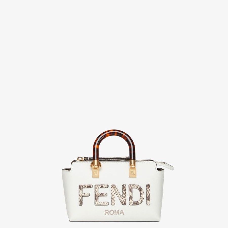 Damen Fendi Mini-Taschen | Kleine Boston Bag Aus Leder In Weis Und Elapheleder