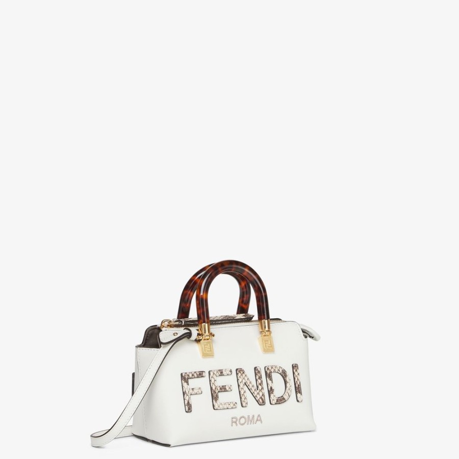 Damen Fendi Mini-Taschen | Kleine Boston Bag Aus Leder In Weis Und Elapheleder