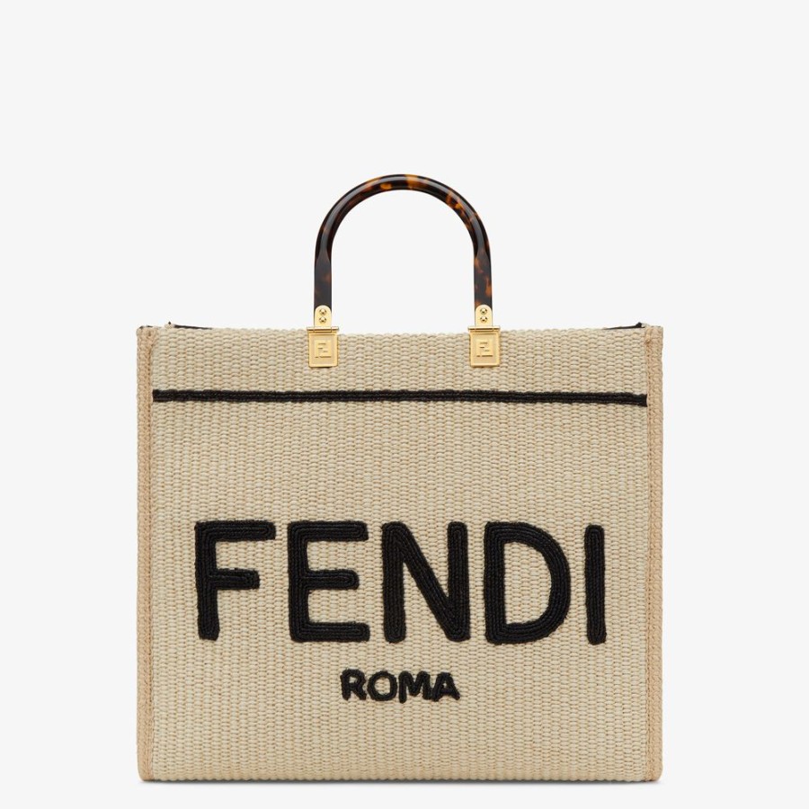 Damen Fendi Shopper-Taschen | Shopper Aus Naturlichem Stroh In Schwarz