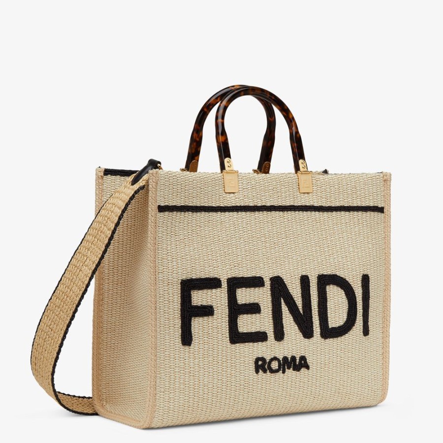 Damen Fendi Shopper-Taschen | Shopper Aus Naturlichem Stroh In Schwarz