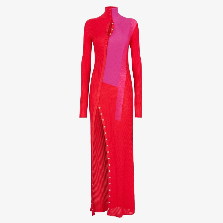 Damen Fendi Kleider Und Jumpsuits | Kleid Aus Seide Und Viskose In Rot