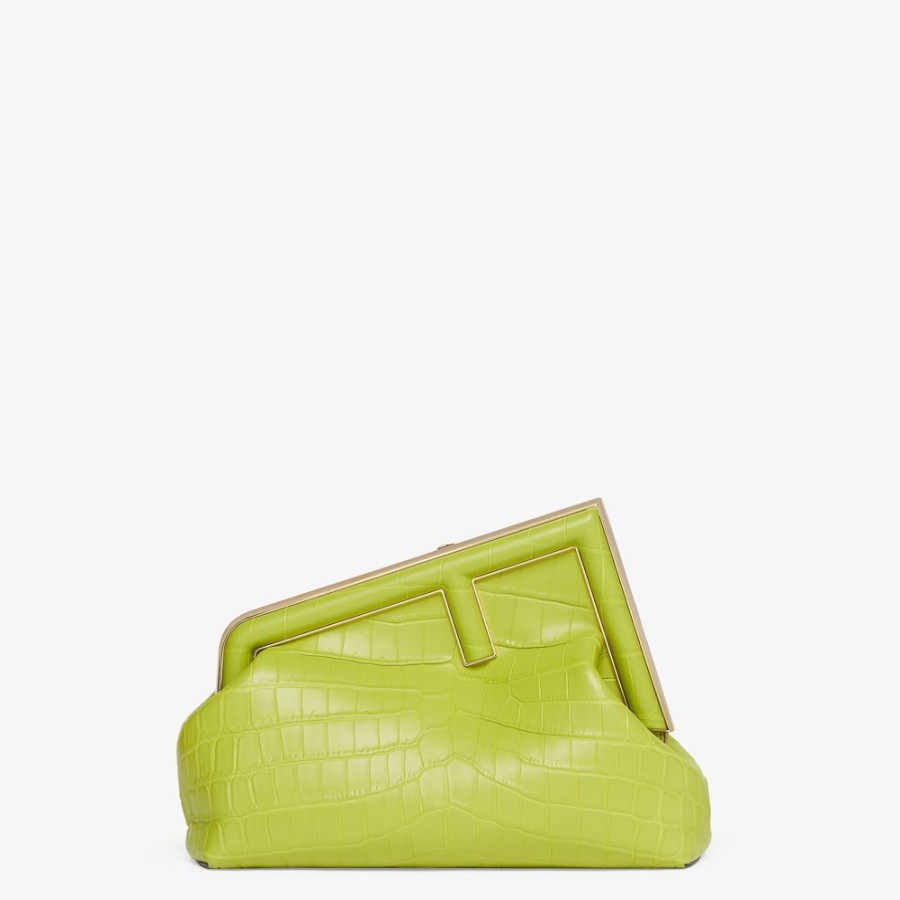 Damen Fendi Clutches & Pochetten | Tasche Aus Krokodilleder In Acid Green