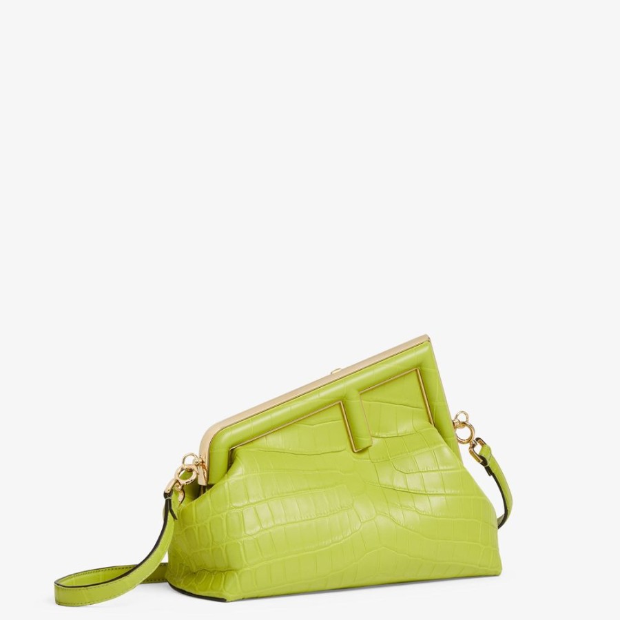 Damen Fendi Clutches & Pochetten | Tasche Aus Krokodilleder In Acid Green