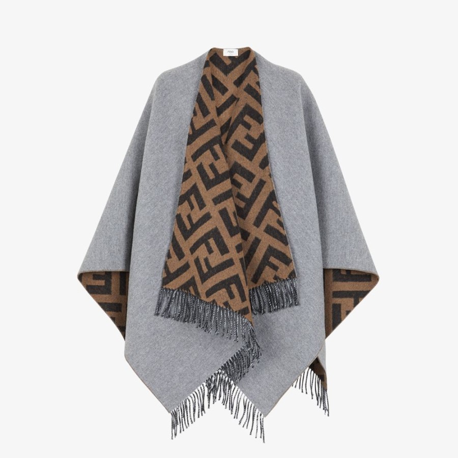 Damen Fendi Schals Und Ponchos | Poncho Aus Wolle Und Kaschmir In Grau