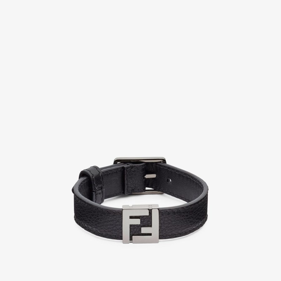 Herren Fendi Armbander | Armband Aus Leder In Schwarz