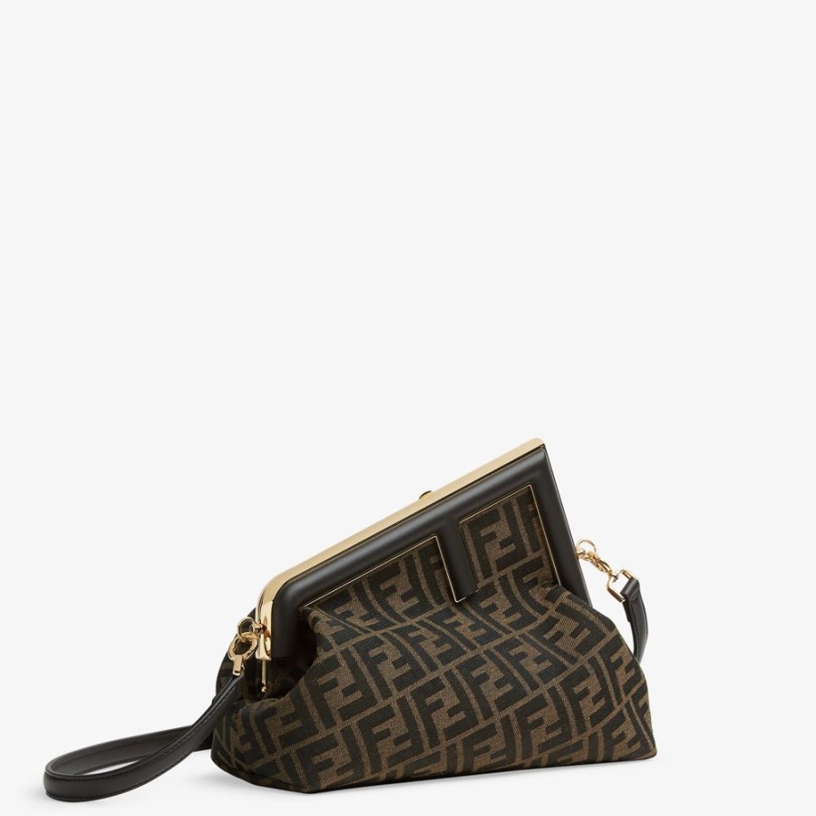 Damen Fendi Clutches & Pochetten | Tasche Aus Jacquardgewebe Mit Ff-Muster In Braun