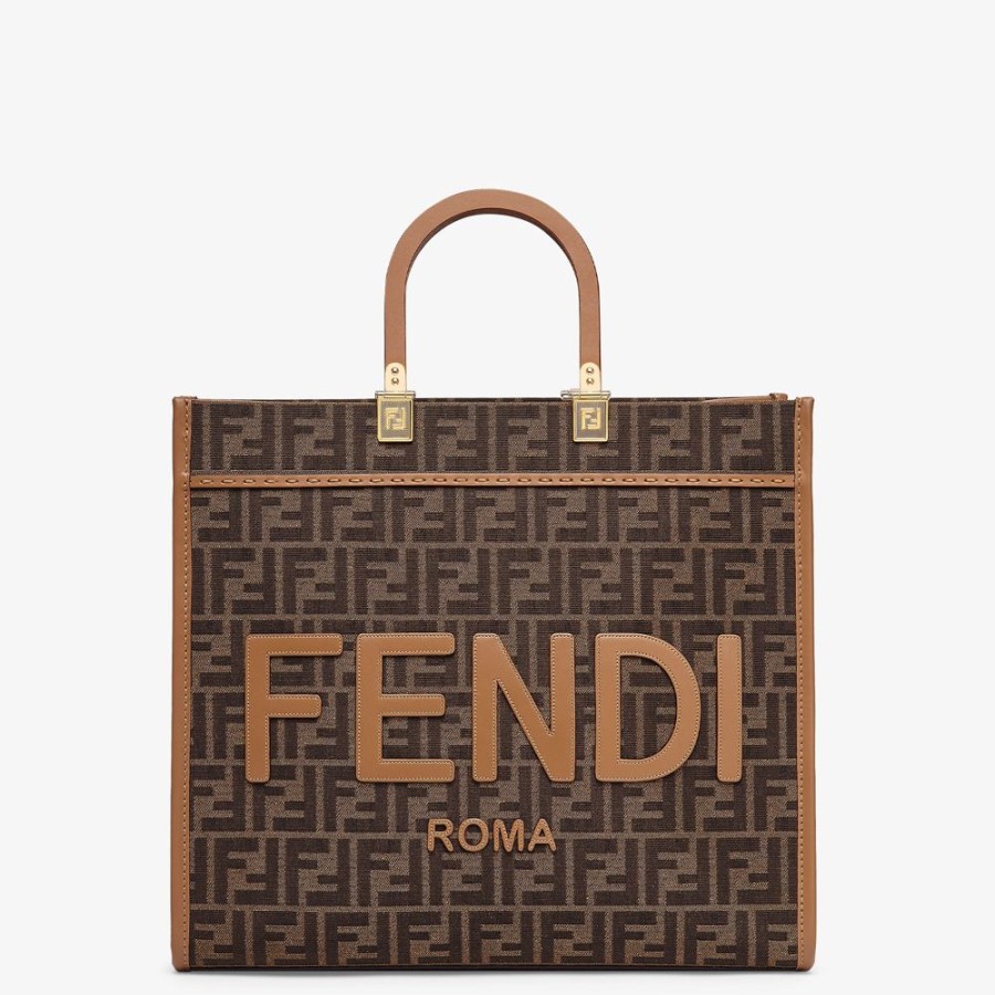 Damen Fendi Timeless | Shopper Tasche Aus Jacquardstoff Mit Ff-Signatur In Braun