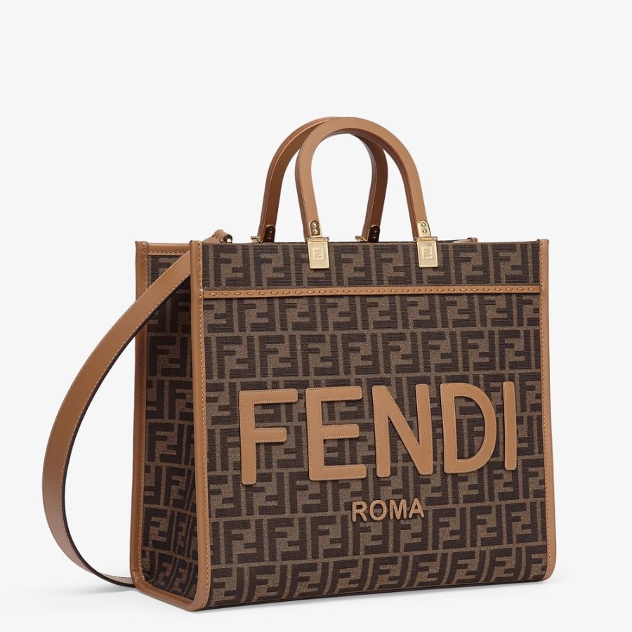 Damen Fendi Timeless | Shopper Tasche Aus Jacquardstoff Mit Ff-Signatur In Braun