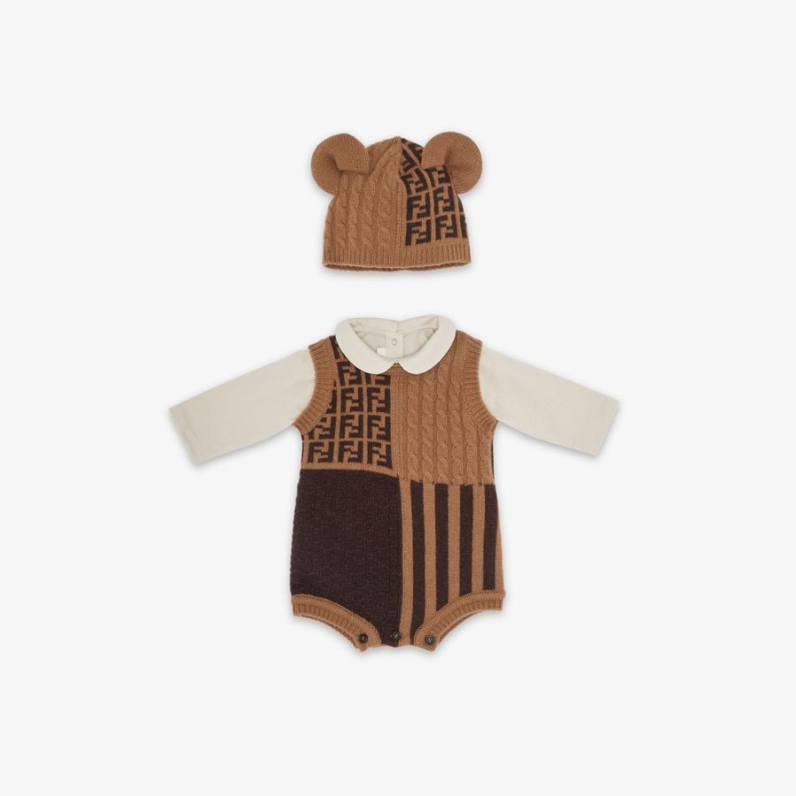 Kids Fendi Baby Junge | Baby-Set Aus Wolle Und Kaschmir In Braun Und Tabakfarben