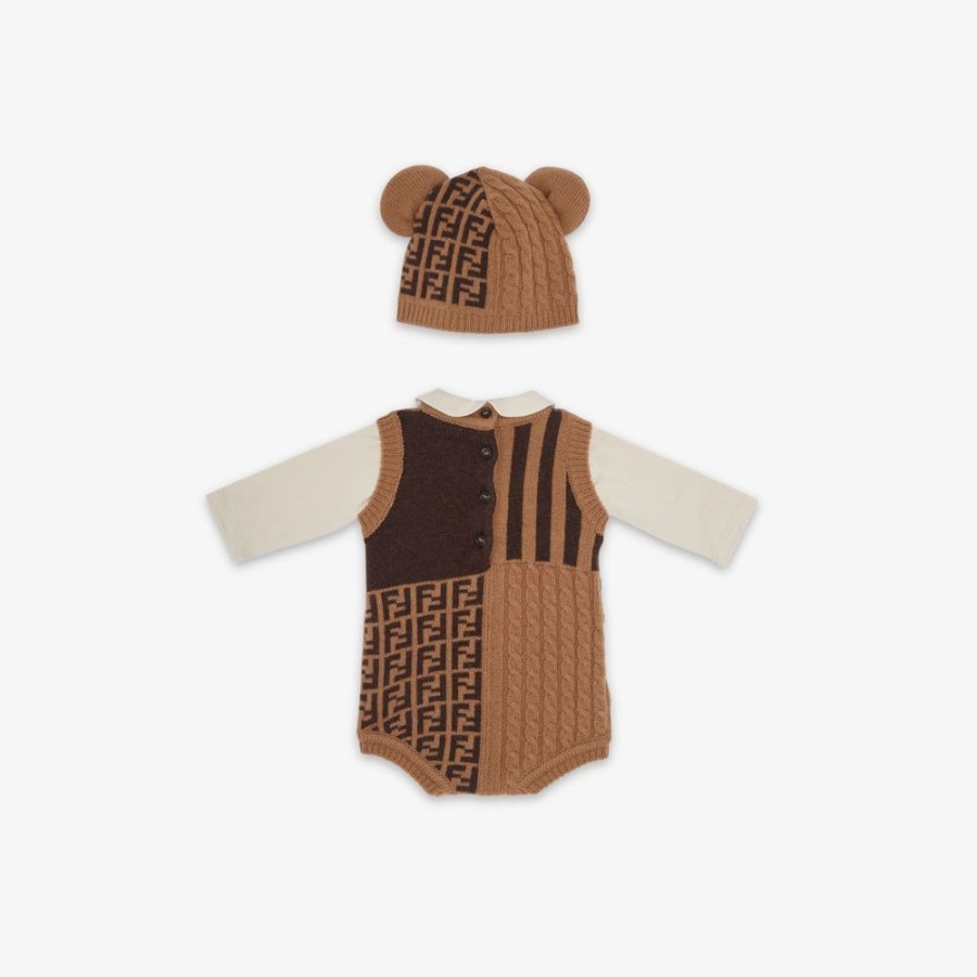 Kids Fendi Baby Junge | Baby-Set Aus Wolle Und Kaschmir In Braun Und Tabakfarben