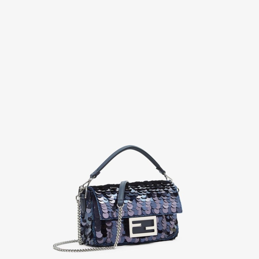 Damen Fendi Mini-Taschen | Tasche Mit Pailletten In Mittel- Bis Dunkelblau