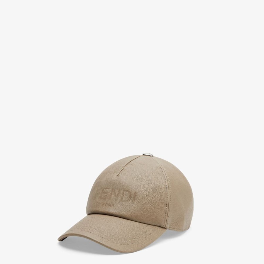 Herren Fendi Mutzen Und Handschuhe | Baseballcap Aus Leder In Beige