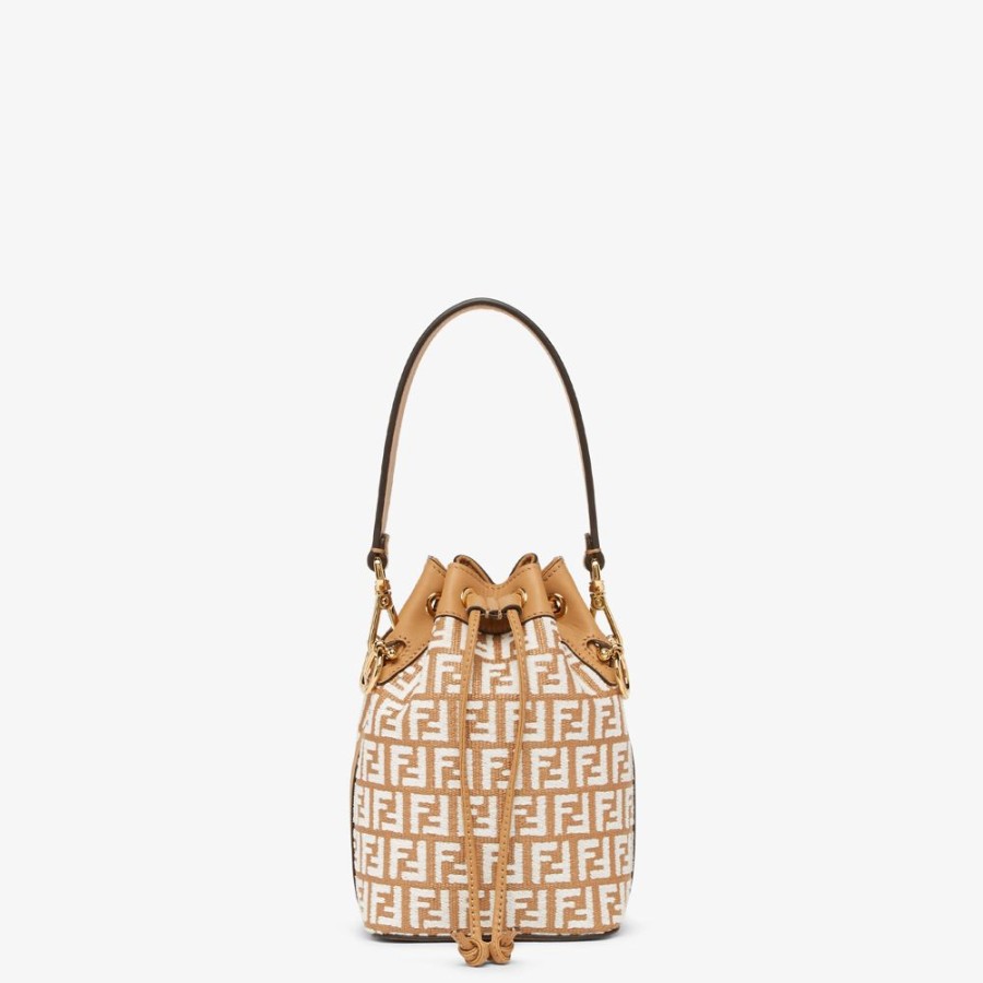 Damen Fendi Mini-Taschen | Minibag Aus Raffia-Bast Mit Ff-Muster Aus Gobelingewebe In Weis