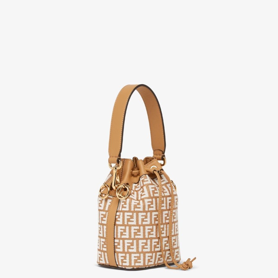 Damen Fendi Mini-Taschen | Minibag Aus Raffia-Bast Mit Ff-Muster Aus Gobelingewebe In Weis