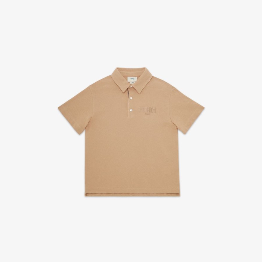 Kids Fendi Ready To Wear | Junior-Poloshirt Aus Pikee In Beige