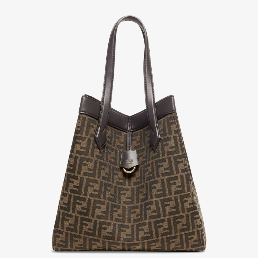 Damen Fendi Beuteltaschen | Wandelbare Tasche Aus Ff-Jacquardstoff In Braun