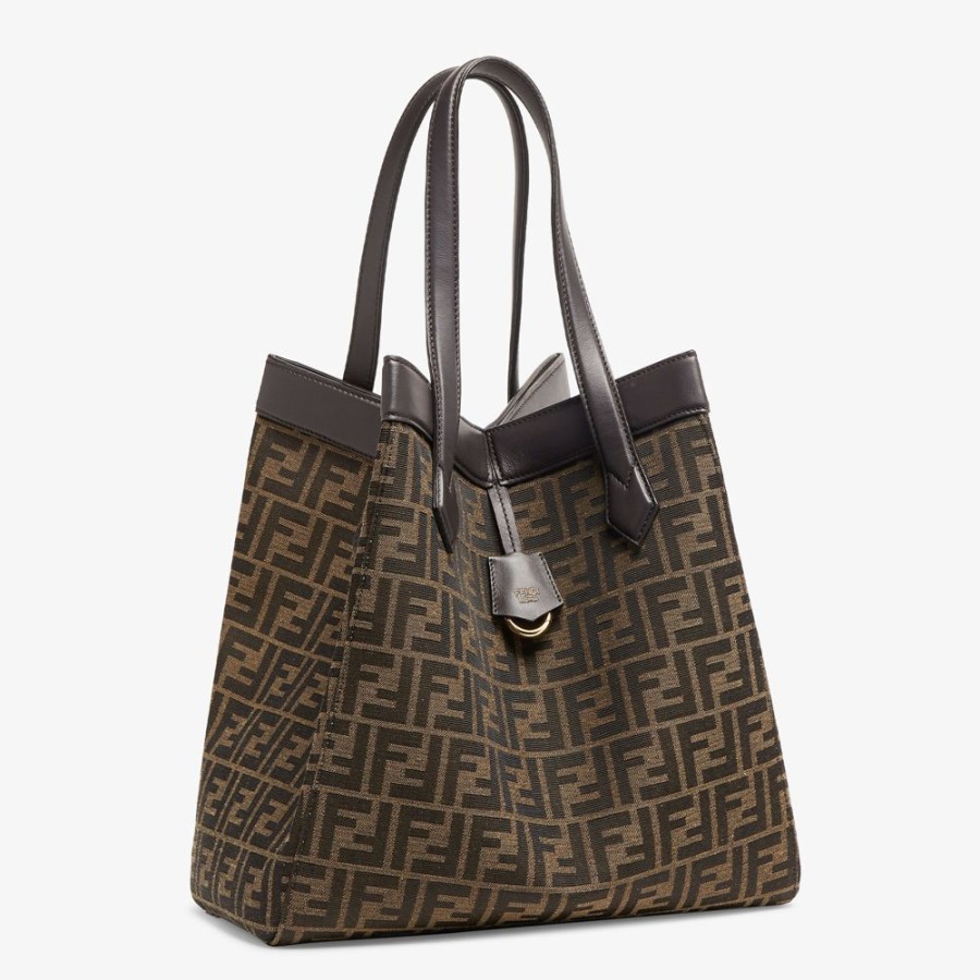 Damen Fendi Beuteltaschen | Wandelbare Tasche Aus Ff-Jacquardstoff In Braun